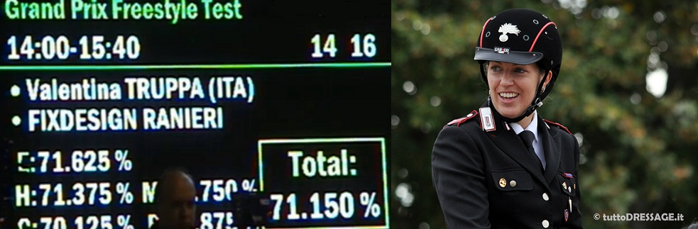 Valentina Truppa sorride controllando il punteggio sul tabellone (photo © tuttoDRESSAGE).